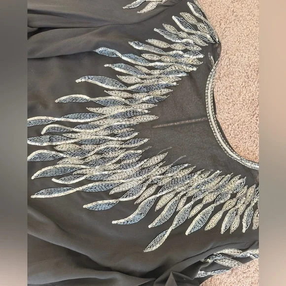 Vtg 90’s Argenti Blouse Mesh 100%Silk Beaded Black Embellished Sz 3XL Whimsigoth - Picture 11 of 16